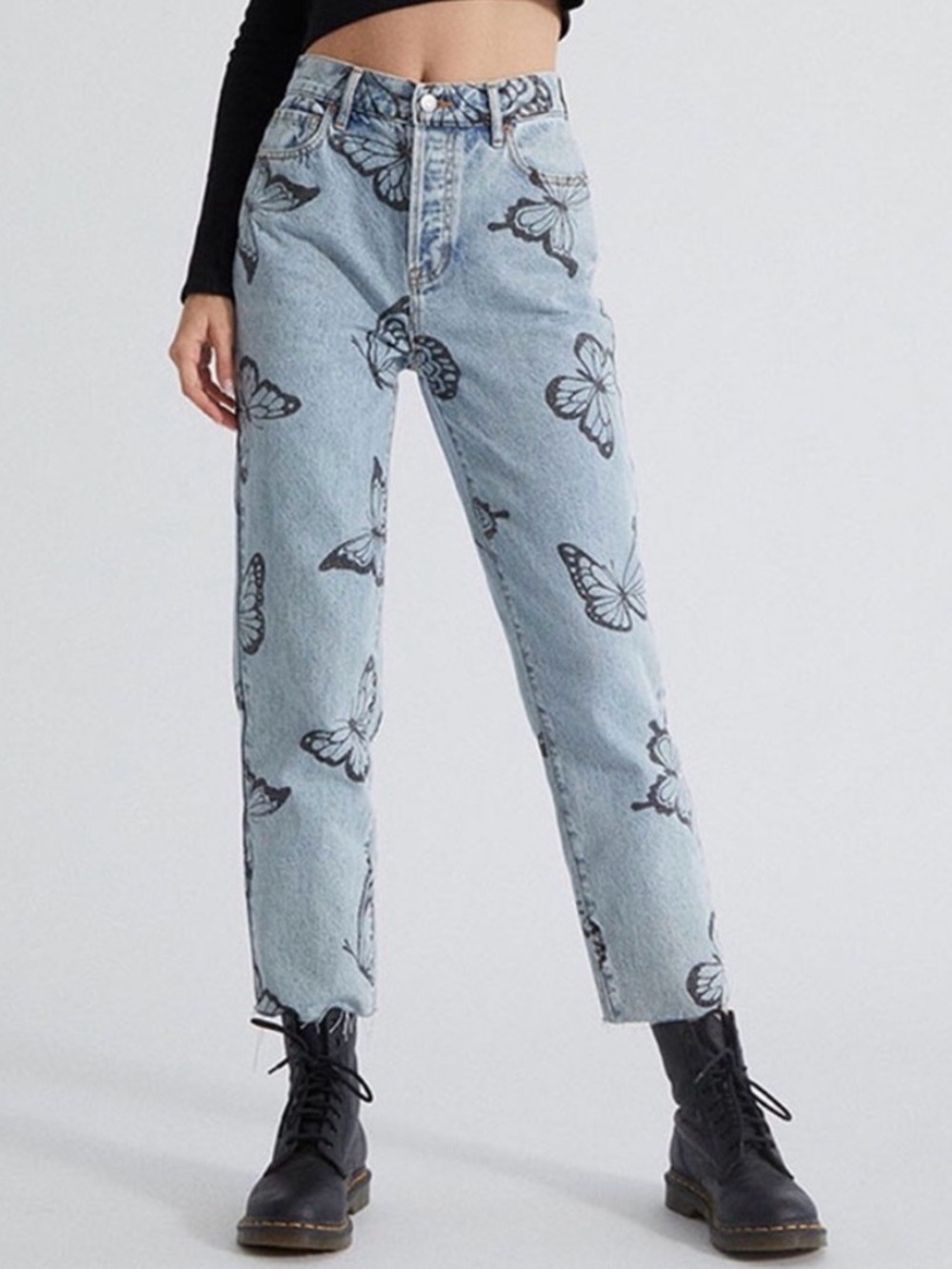 PacSun Eco Butterfly High Waisted Straight Leg Jeans Women’s Size 27 Raw Hem Y2K